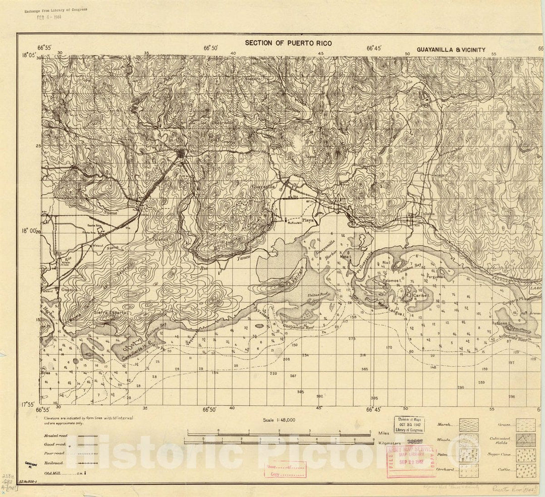 Map : Puerto Rico , Section of Puerto Rico, Guayanilla & vicinity, Antique Vintage Reproduction