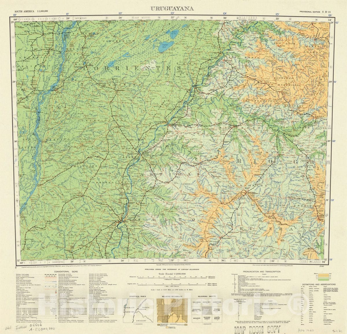 Map : Uruguayana, Argentina 1940, South America 1:1,000,000 Uruguayana , Antique Vintage Reproduction