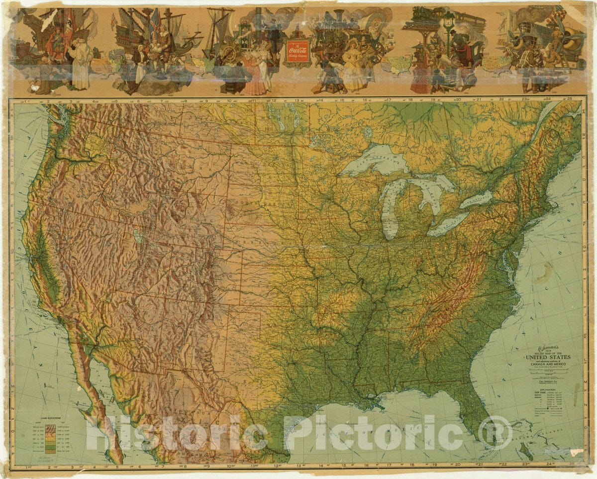 Map : United States 1942, Ohman's new relief map of the United States ; and adjoining portions of Canada and Mexico , Antique Vintage Reproduction