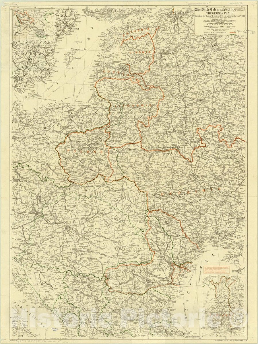 Map : Daily Telegraph War Map, Eastern Europe 1918, Antique Vintage Reproduction