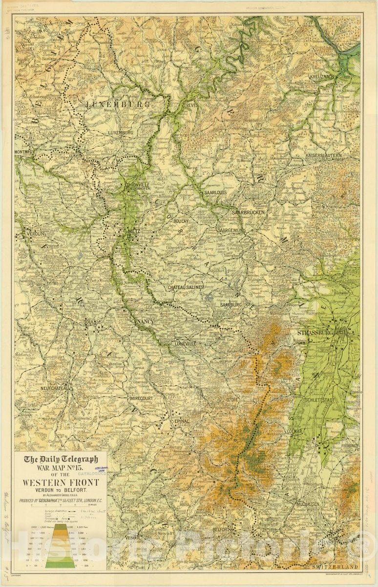 Map : Western Front 1916, The Daily Telegraph war map no. 15 : of the western front, Verdun to Belfort , Antique Vintage Reproduction