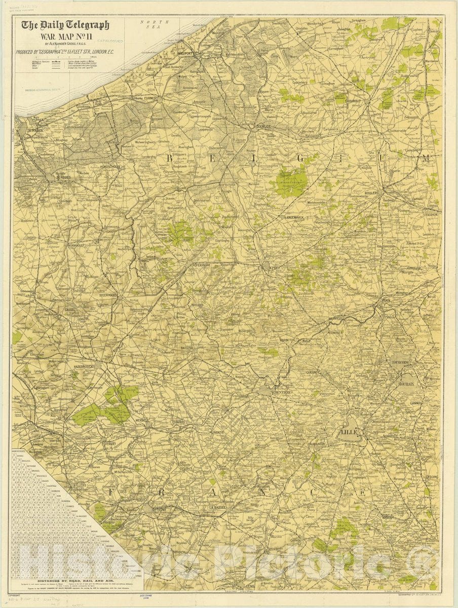 Map : Western Front 1915, Daily Telegraph war map no. 11 [of the British front] , Antique Vintage Reproduction