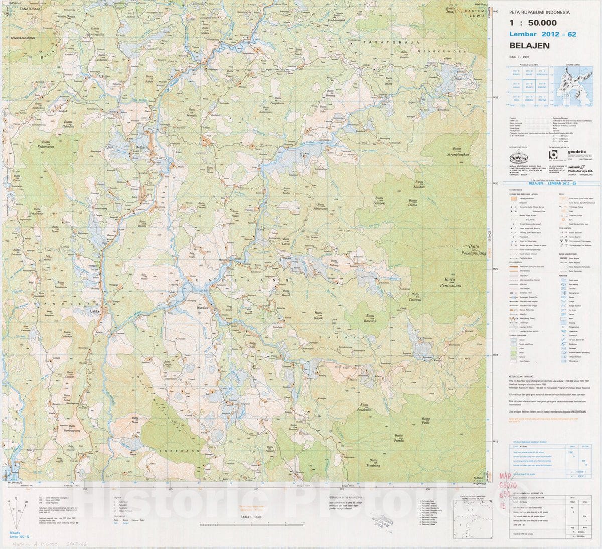 Map : Belajen, Indonesia 1991, Peta rupabumi Indonesia, 1:50,000 , Antique Vintage Reproduction