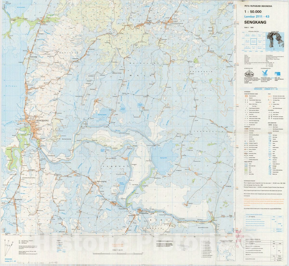 Map : Sengkang, Indonesia 1991, Peta rupabumi Indonesia, 1:50,000 , Antique Vintage Reproduction