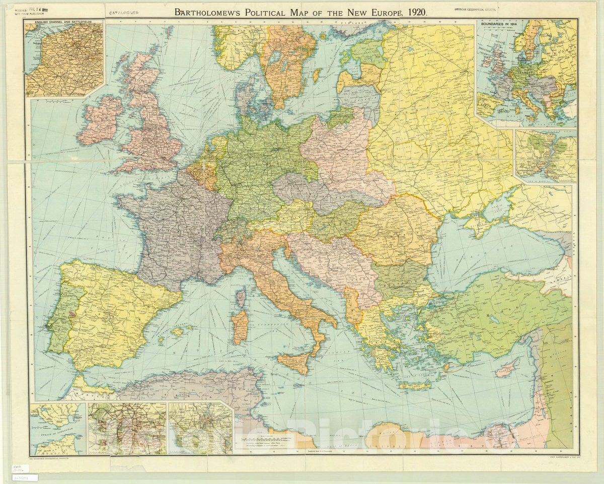 Map : Europe 1920, Bartholomew's political map of the new Europe, 1920 : according to the treaties of Paris, showing the old States of 1914 and the new of 1920