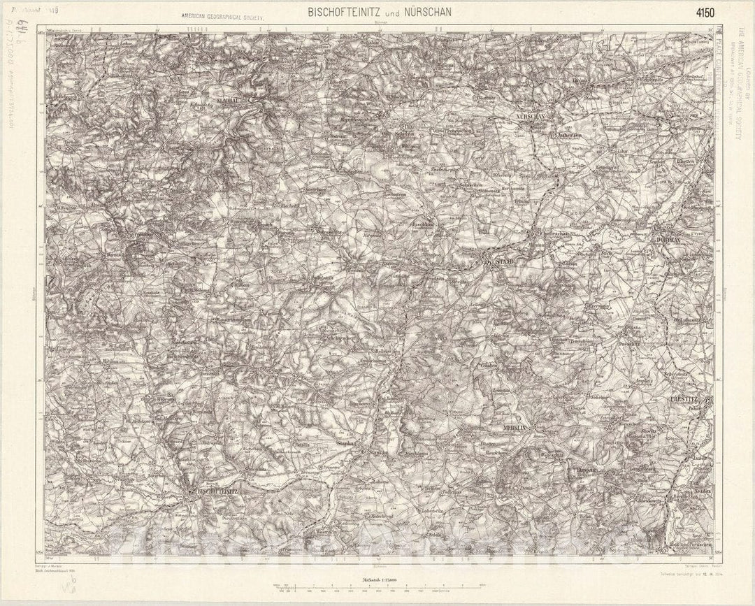 Map : HorÃ…Â¡ovskÃƒÂ½ TÃƒÂ½n, Czech Republic 1914, Bischofteinitz und Nurschan 4150, Antique Vintage Reproduction