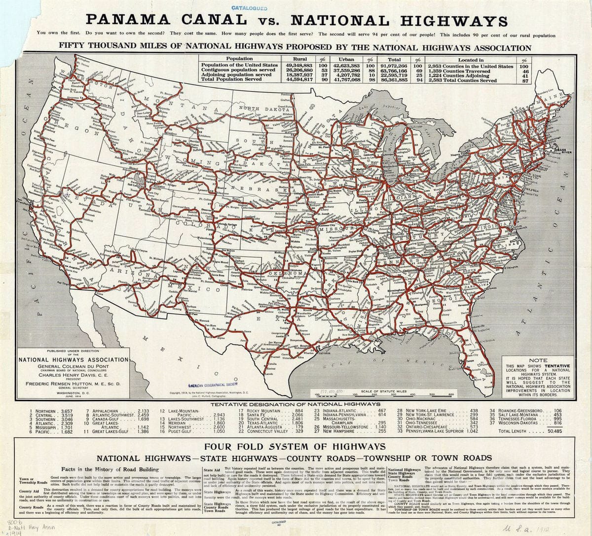 Map : United States Highways 1914, Fifty thousand miles of national highways, Antique Vintage Reproduction