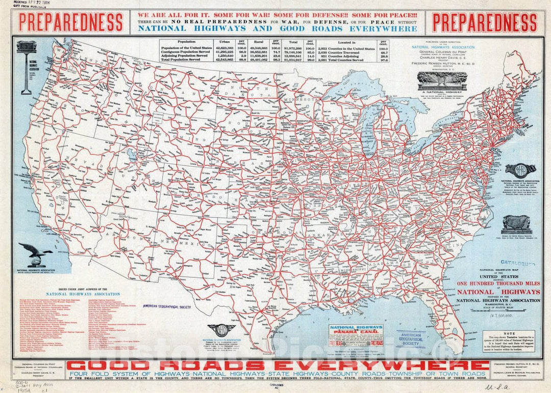 Map : United States Highways 1915 1, Antique Vintage Reproduction