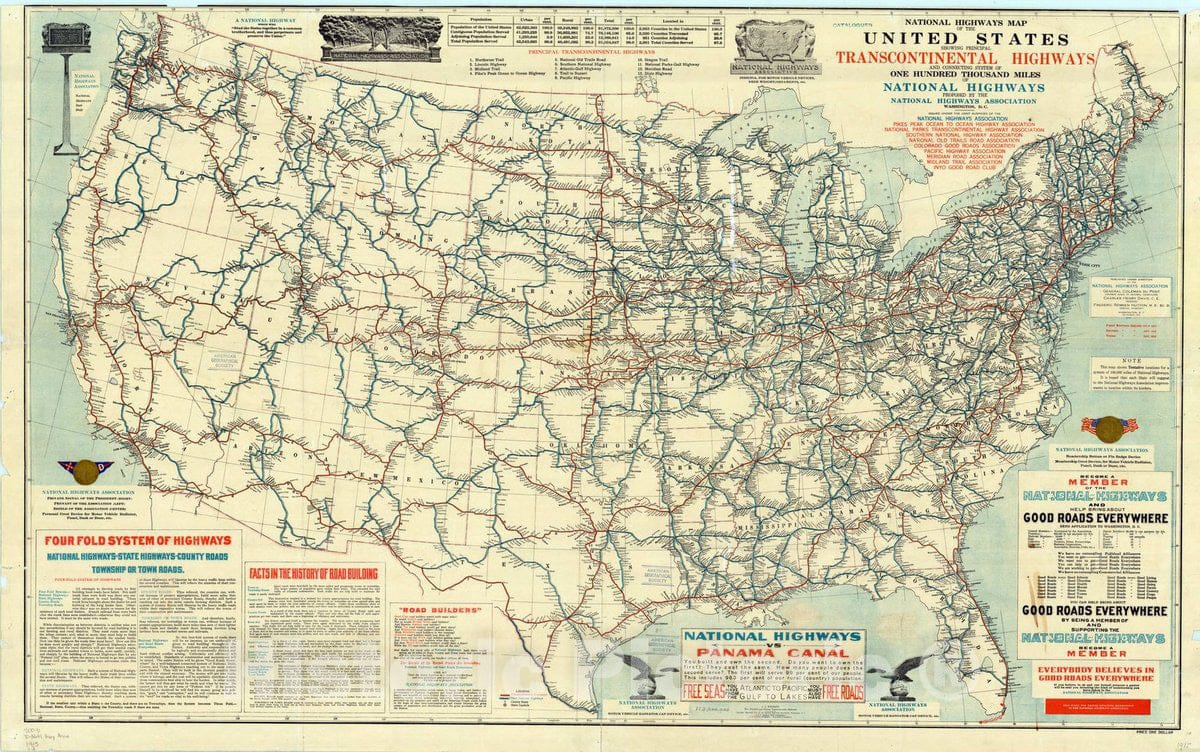 Map : United States Highways 1915 2, Antique Vintage Reproduction