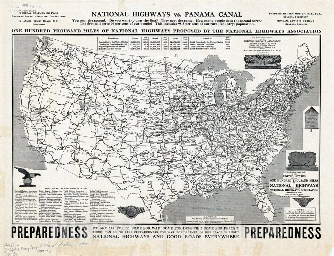 Map : United States Highways 1915 3, Antique Vintage Reproduction