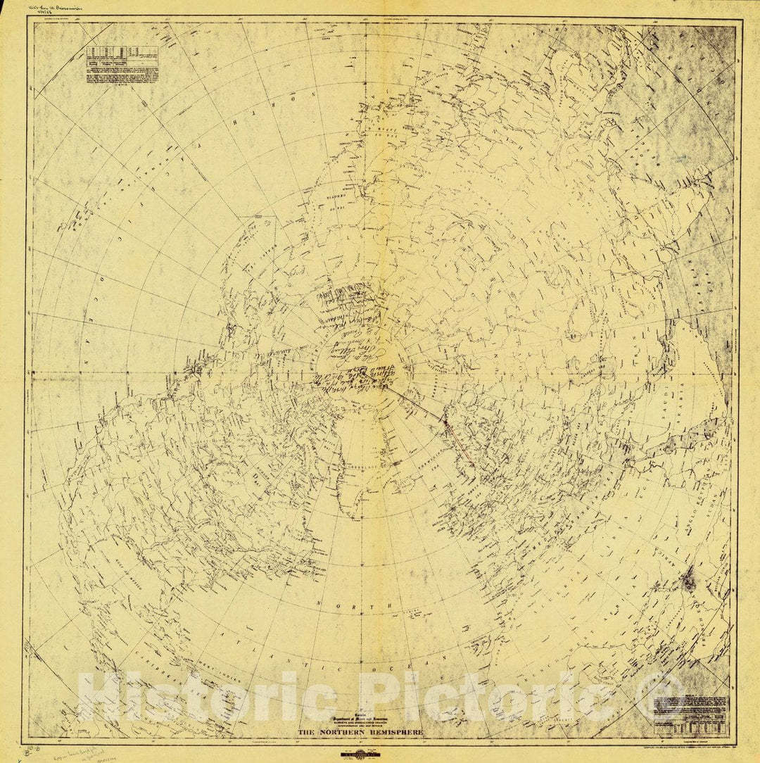 Map : Northern Hemisphere 1941, The Northern hemisphere , Antique Vintage Reproduction