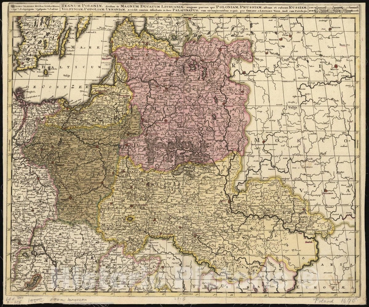 Historic Map : Eastern Europe 1695, Regnum Poloniae divisum in Magnum Ducatum Lithuaniae, magnam parvam que Poloniam, Prussiam, Albam et Rubram Russiam, Volhyniam, Podoliam, Ukraniam