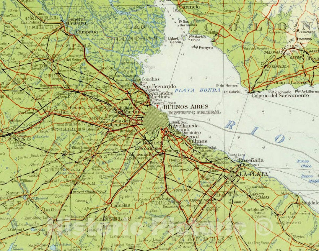 Map : Buenos Aires and Montevideo 1940, South America 1:1,000,000 Buenos Aires - Montevideo S.I. 21 , Antique Vintage Reproduction