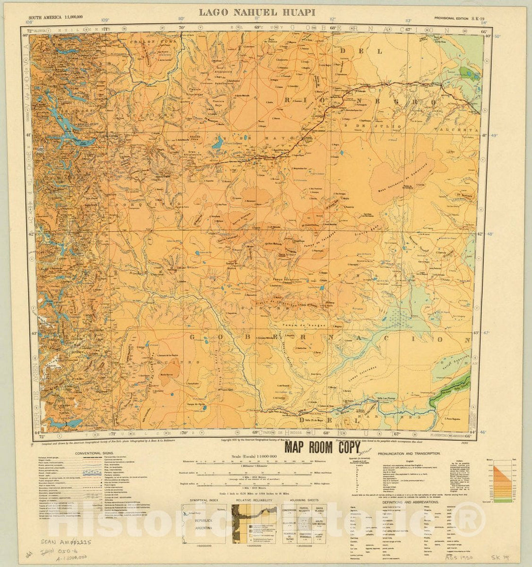 Map : Lago Nahuel Huapi 1930, South America 1:1,000,000 Lago Nahuel Huapi S.K. 19 , Antique Vintage Reproduction