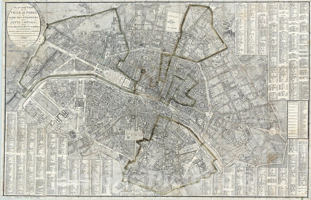 Map : Paris, France 1821, Plan routier de la ville de Paris, ou Guide des etrangers dans cette capitale... , Antique Vintage Reproduction