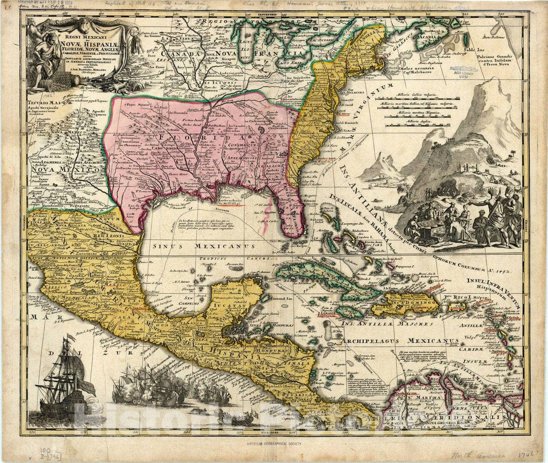 Map : North America 1746, Antique Vintage Reproduction