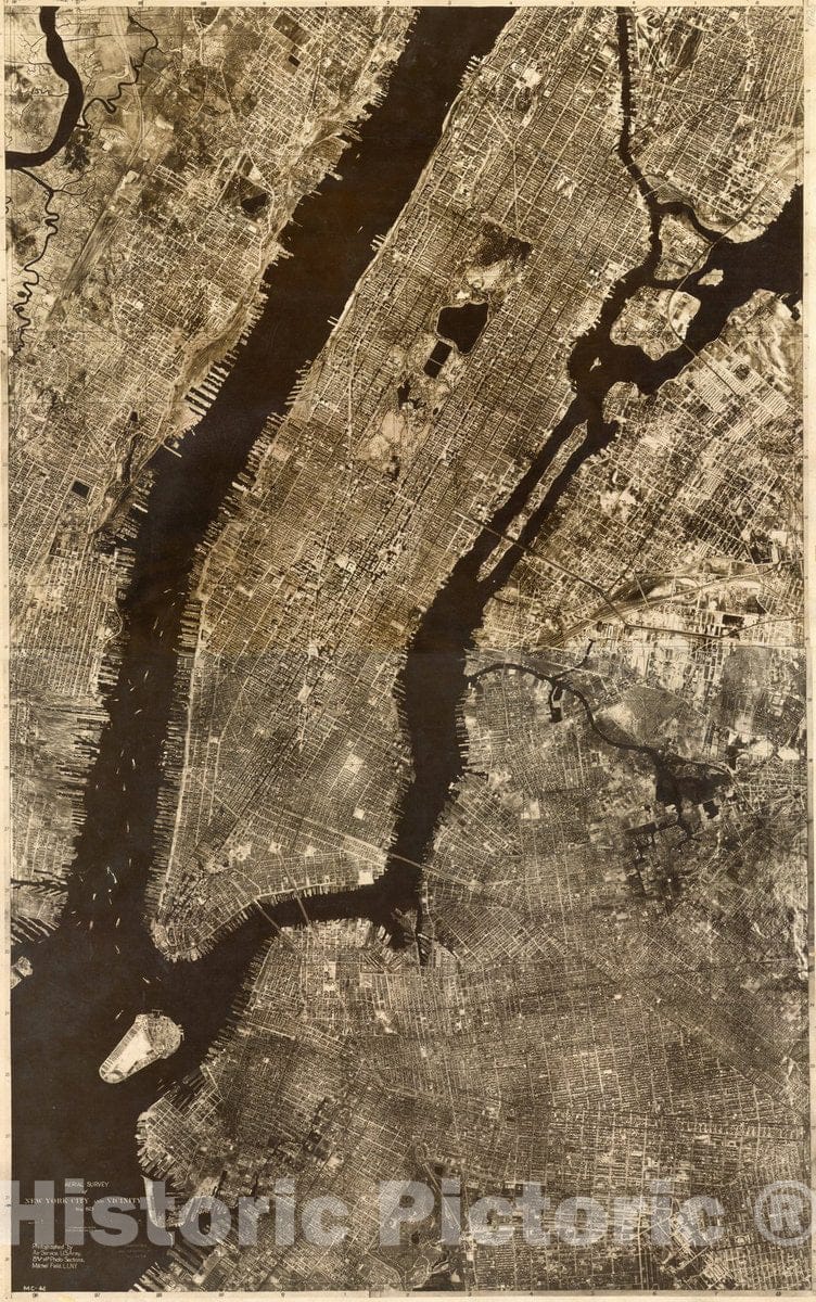 Map : New York City 1925, Aerial survey of New York City and vicinity, May 1925 , Antique Vintage Reproduction