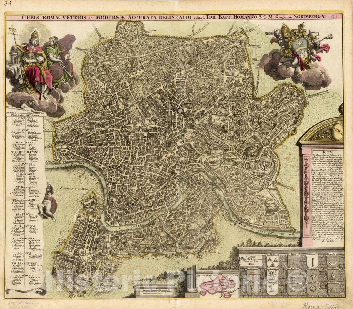 Map : Rome, Italy 1720, Urbis Romae veteris ac modernae accurata delineatio , Antique Vintage Reproduction