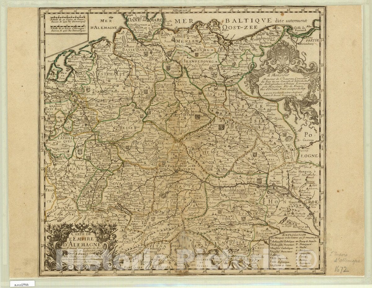 Map : Germany 1672, Carte de l'Empire d'Alemagne , Antique Vintage Reproduction