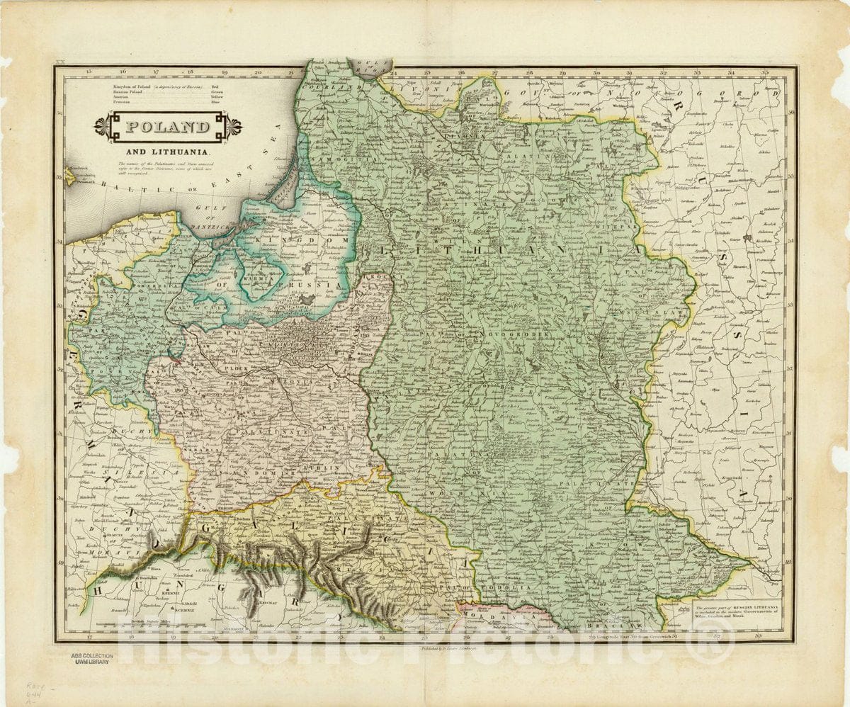 Map : Poland and Lithuania 1831, Poland and Lithuania , Antique Vintage Reproduction