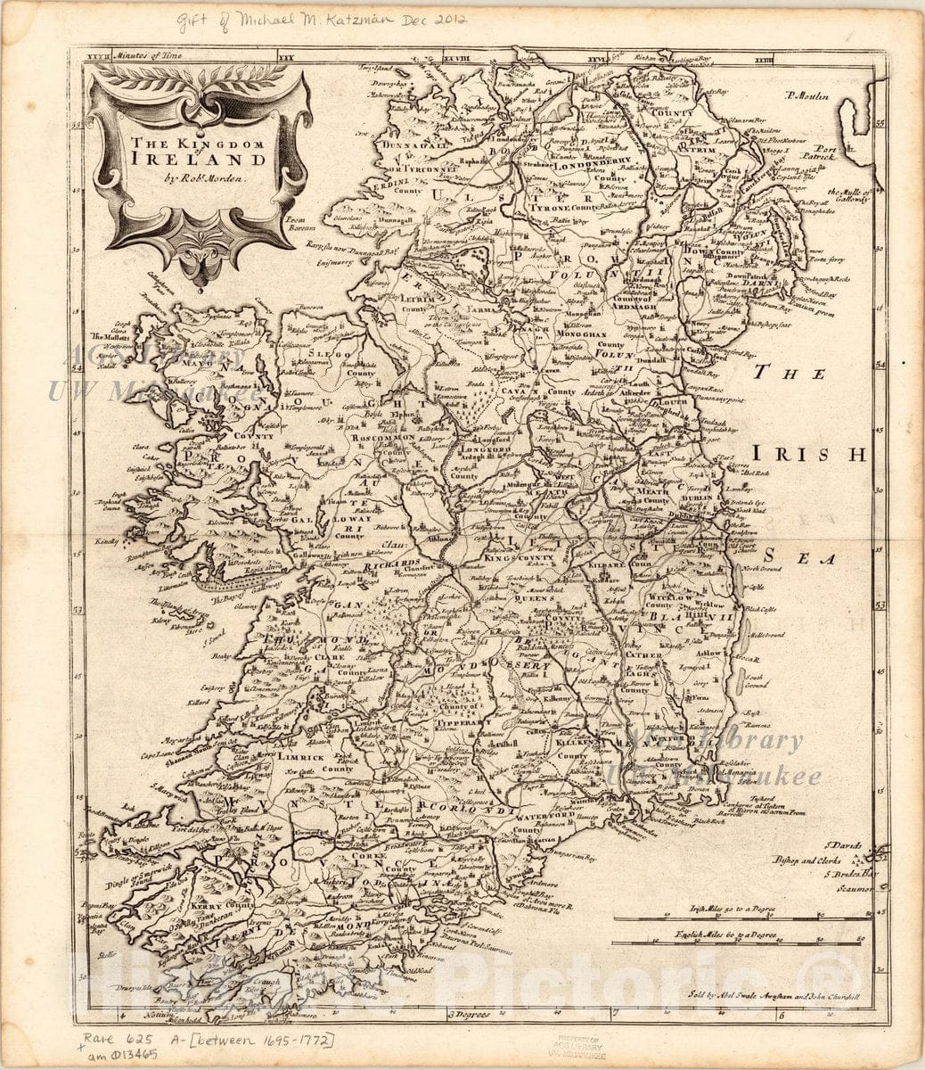 Map : Ireland 1695-1772, The kingdom of Ireland , Antique Vintage Reproduction