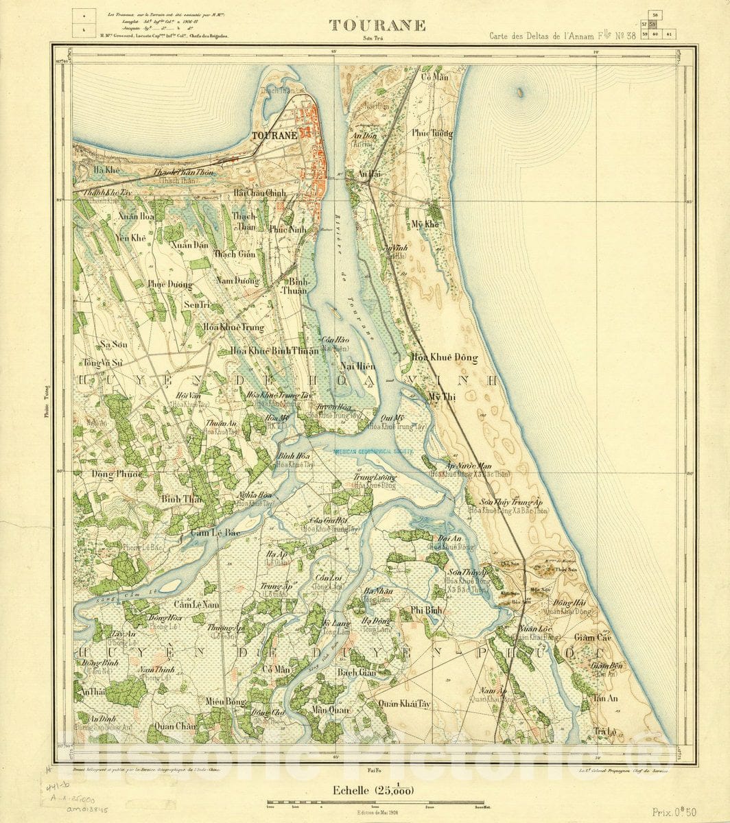 Map : ?ÃƒÂ  N?ng, Vietnam 1908, Carte des deltas de l'Annam : Tourane, Antique Vintage Reproduction