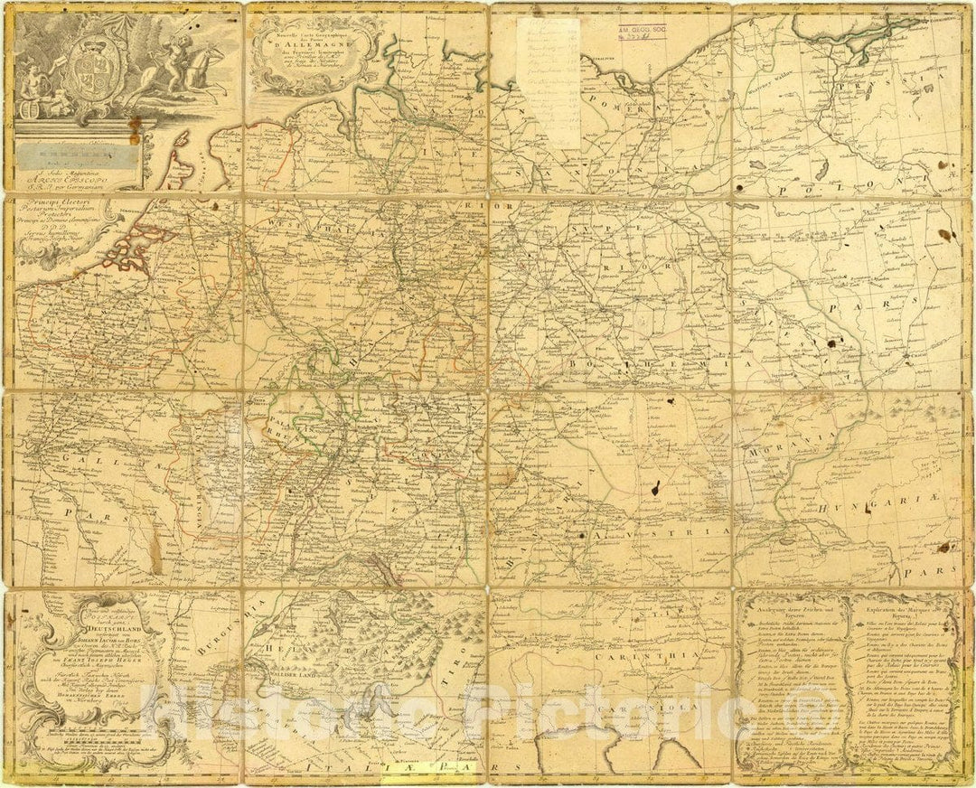 Map : Germany 1764,Germany and Neighboring Provinces 1764, Nouvelle carte geographique des postes d'Allemagne, Antique Vintage Reproduction