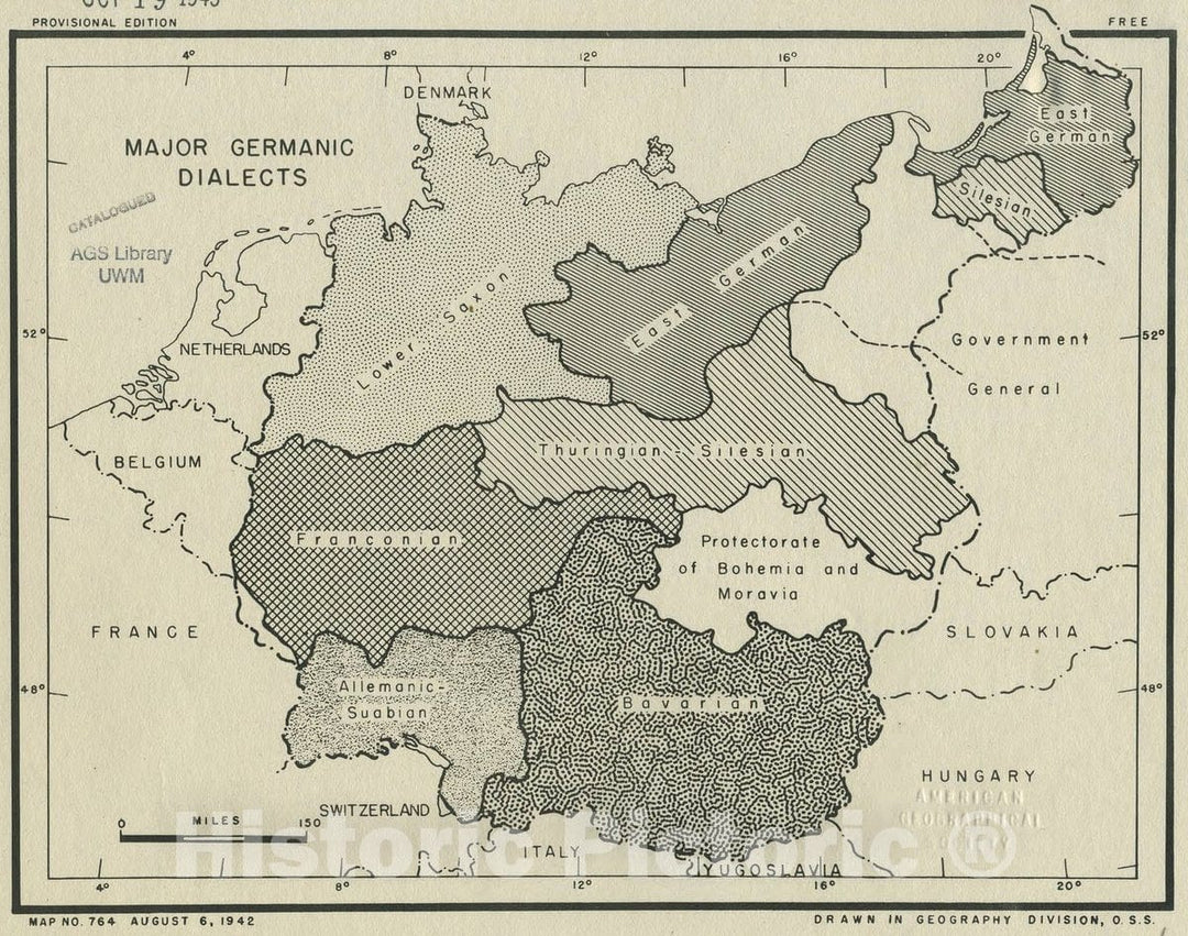 Map : Germany 1942, Major Germanic dialects , Antique Vintage Reproduction