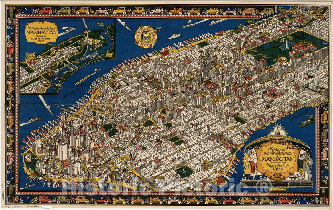 Map : Manhattan 1926, A map of the wondrous isle of Manhattan , Antique Vintage Reproduction