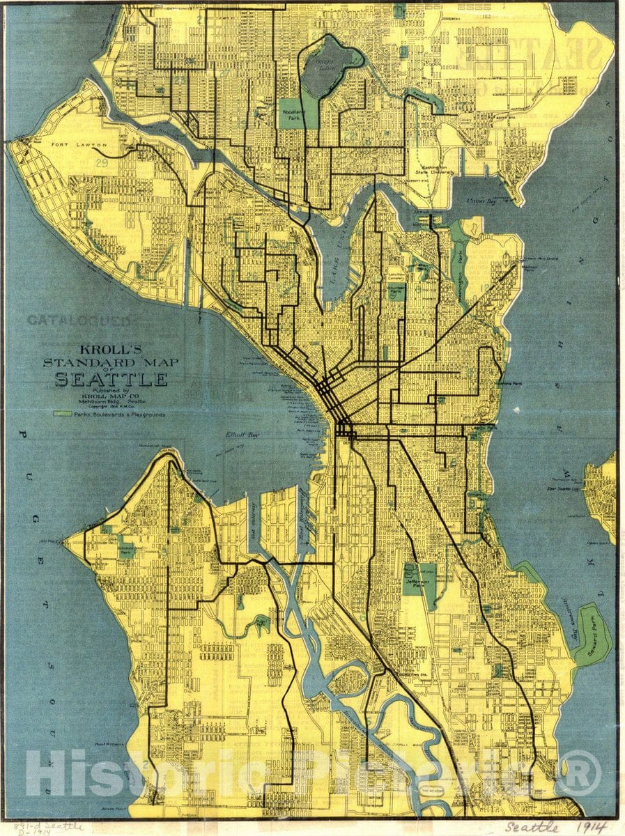 Map : Seattle (Washington) 1914, Kroll's standard map of Seattle. Seattle map and tourist guide, Antique Vintage Reproduction