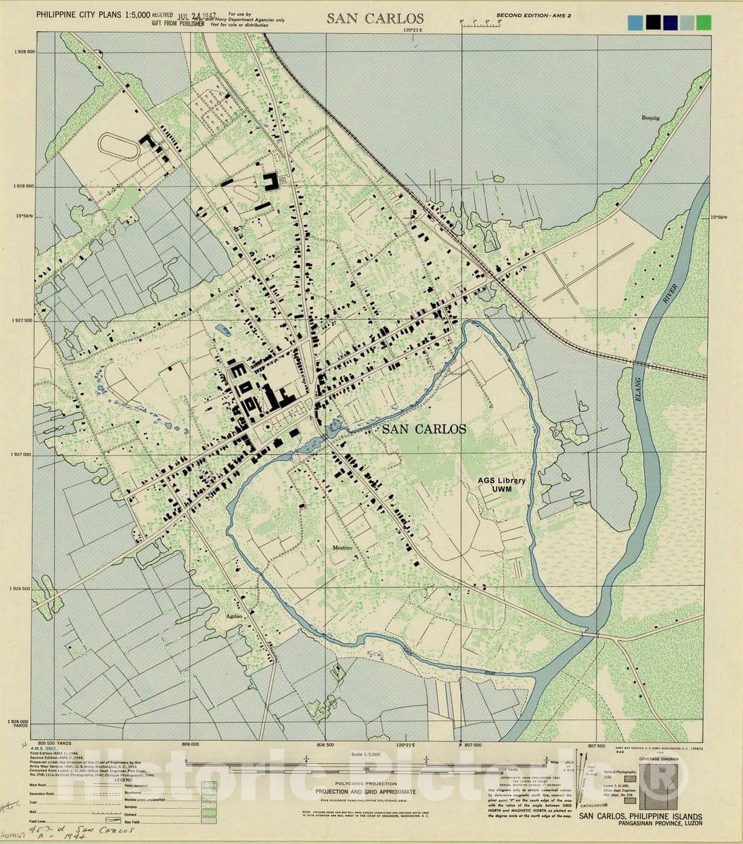 Map : San Carlos, Philippine Islands 1944, San Carlos, Philippine Islands, Pangasinan Province, Luzon, Antique Vintage Reproduction