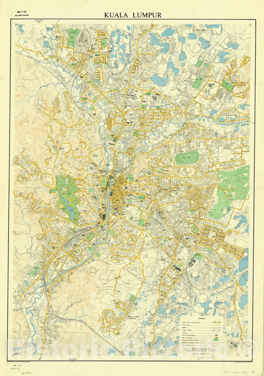 Map : Kuala Lumpur, Malaysia 1957, Kuala Lumpur, Antique Vintage Reproduction