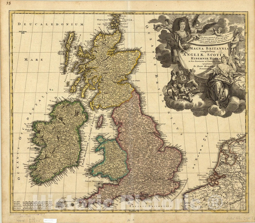 Map : England 1715, Magna Britannia complectens Anglia, Scoti?et Hiberni?regan in suas provincias et comitatus divisa repr?entate , Antique Vintage Reproduction