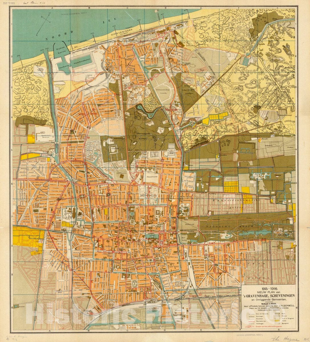 Map : Scheveningen, Netherlands 1916, Nieuw Plan van s'Gravenhage, Scheveningen en Omliggende Gemmeenten , Antique Vintage Reproduction