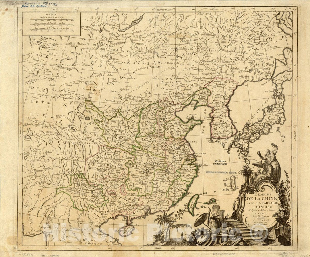 Map : China 1779, L' Empire de la Chine Avec la Tartarie Chinoise : d'Apres l'Atlas Chinois , Antique Vintage Reproduction