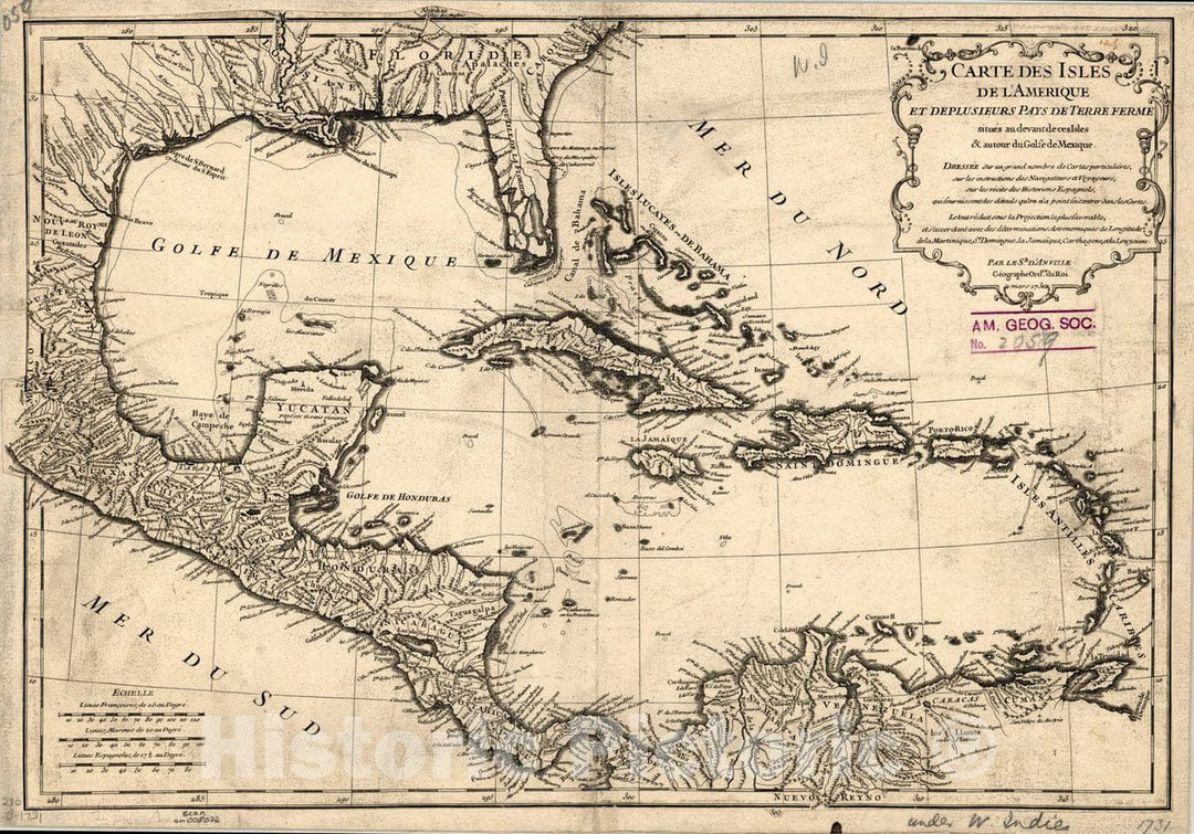 Map : Gulf of Mexico 1731, Carte des isles de l'Amerique et de plusieurs pays de terre ferme situes au devant de ces isles & autour du Golfe de Mexique