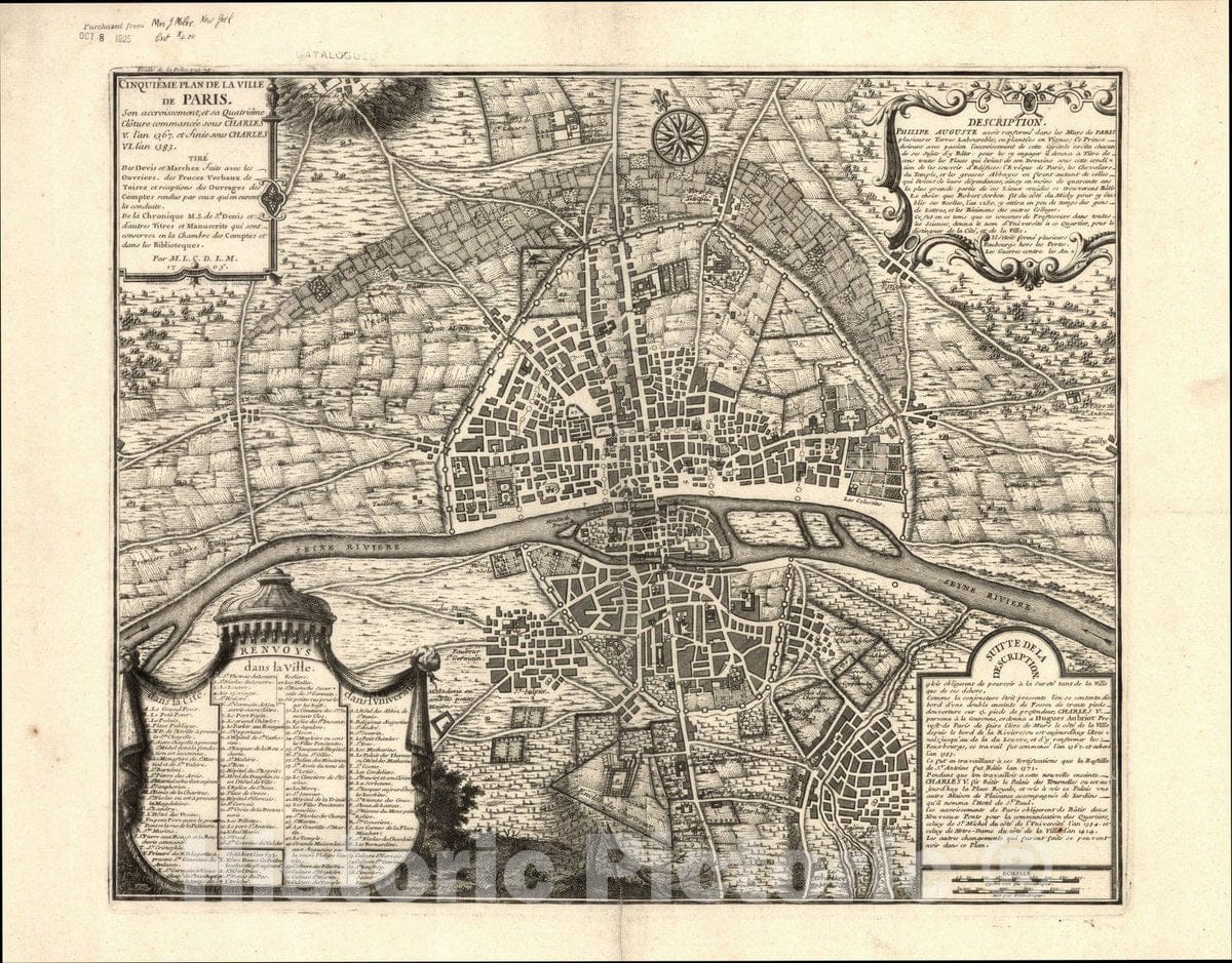 Map : Paris (France) 1705, Antique Vintage Reproduction