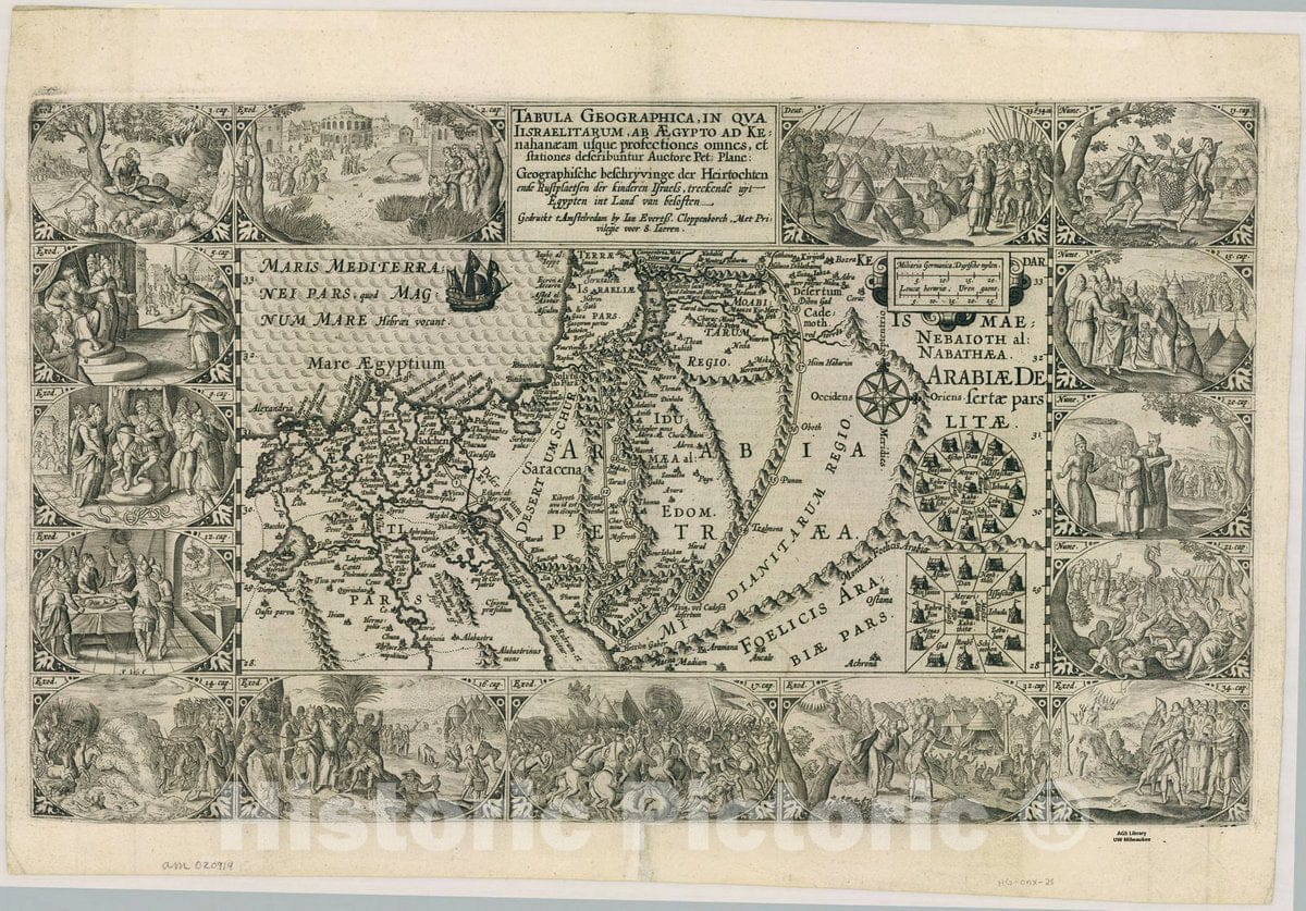 Historic Map : Holy Land Maps #23, Tabula geographica, in qua Israelitarum, ab Aegypto ad Kenahanaeam usque profectiones omnes, et stationes describuntur , Antique Vintage Reproduction