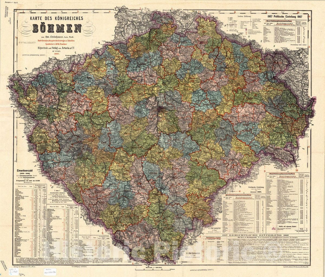 Map : Bohemia (Czech Republic) 1907, Karte des Konigreiches Bohmen , Antique Vintage Reproduction