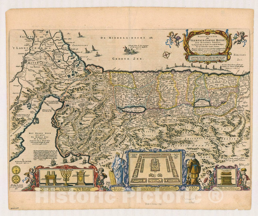 Historic Map : Holy Land Maps #50, Perigrinatie ofte veertich-jarige reyse der Kinderen Israels, uyt Egypten door de Roode Zee, ende de Woestyne, tot in 't Beloofde Landt Canaan