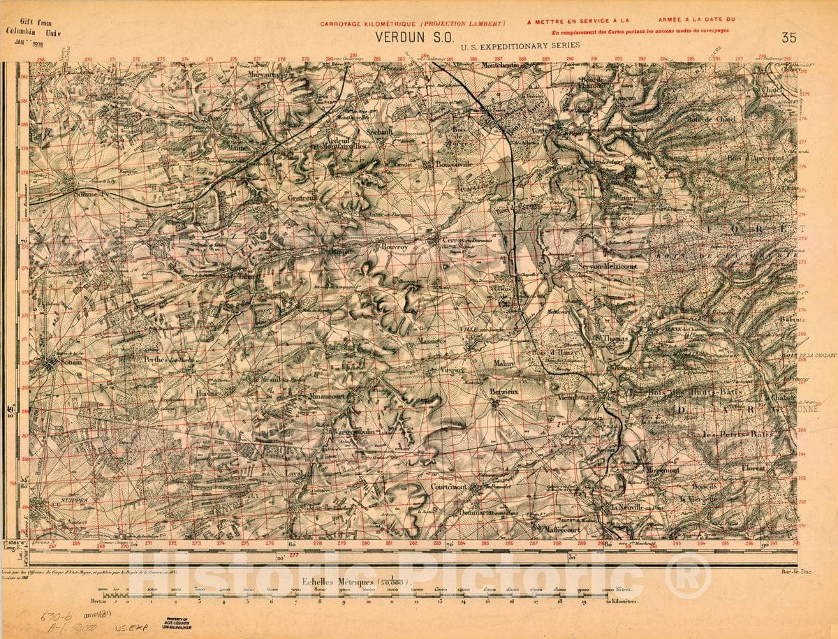 Map : France 1918- 182, [Topographic maps of France], Antique Vintage Reproduction