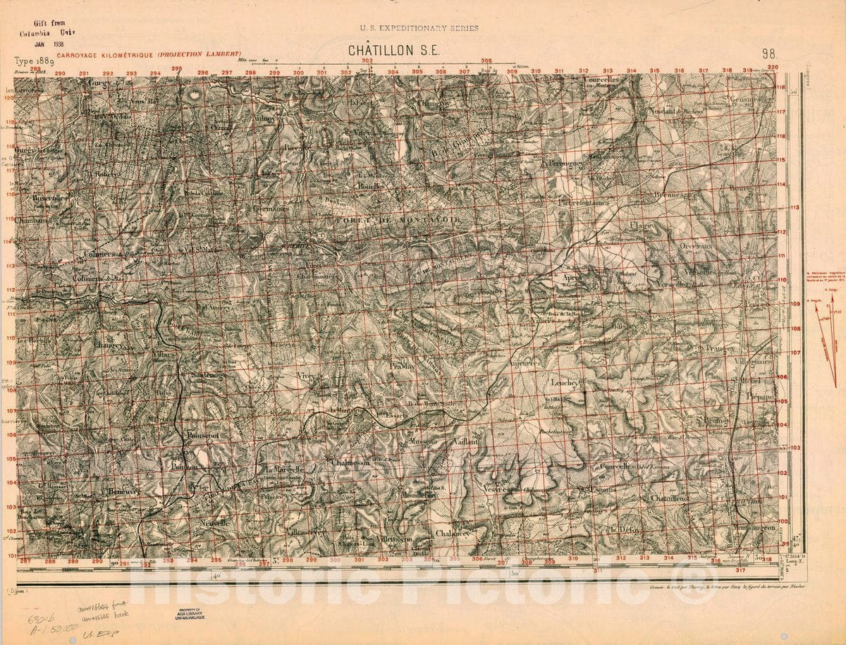 Map : France 1918- 101, [Topographic maps of France], Antique Vintage Reproduction