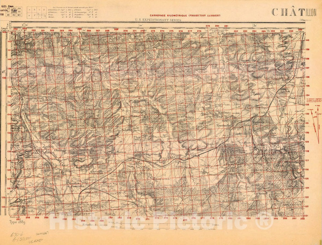 Map : France 1918- 119, [Topographic maps of France], Antique Vintage Reproduction