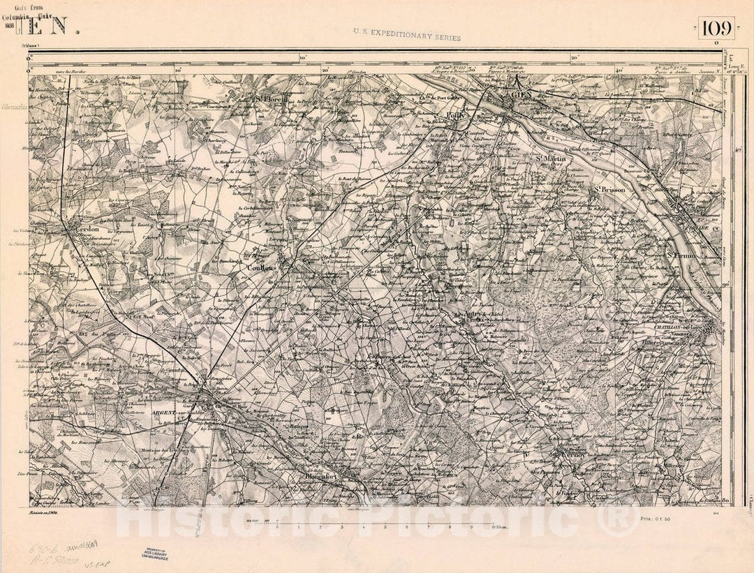 Map : France 1918- 126, [Topographic maps of France], Antique Vintage Reproduction