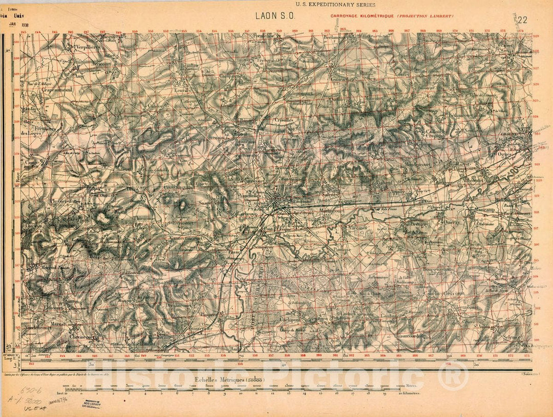 Map : France 1918- 130, [Topographic maps of France], Antique Vintage Reproduction