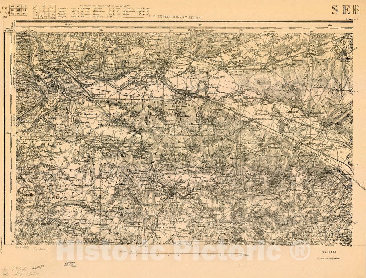 Map : France 1918- 143, [Topographic maps of France], Antique Vintage Reproduction