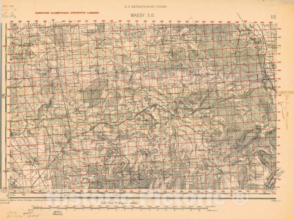 Map : France 1918- 145, [Topographic maps of France], Antique Vintage Reproduction