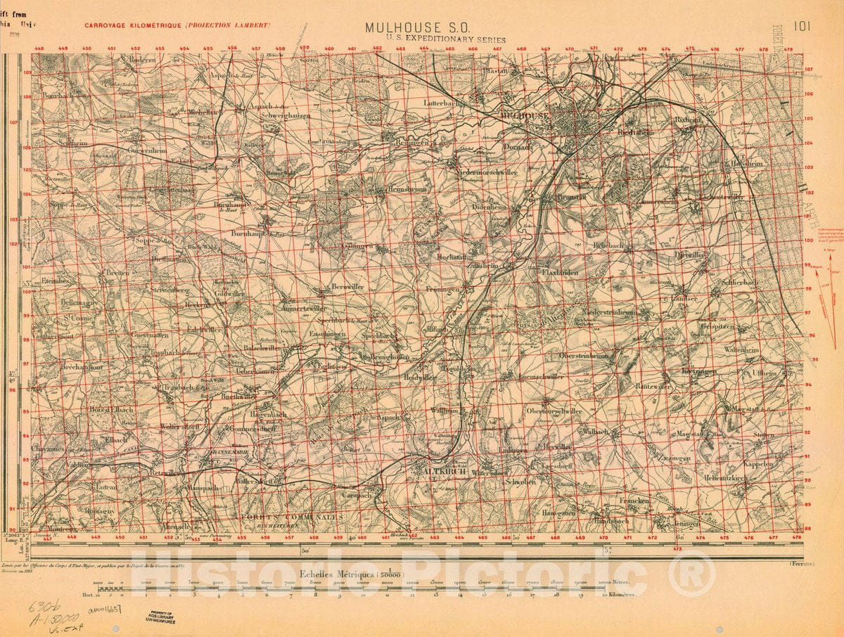 Map : France 1918- 150, [Topographic maps of France], Antique Vintage Reproduction