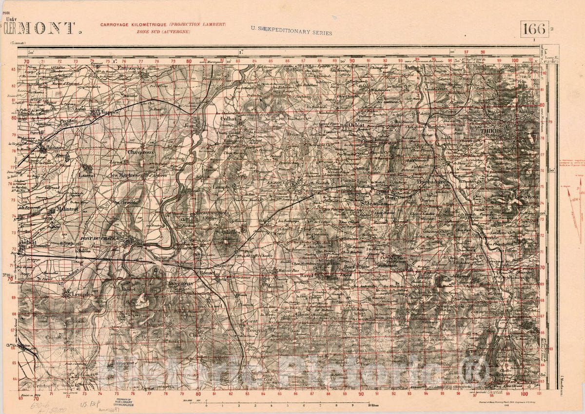 Map : France 1918- 163, [Topographic maps of France], Antique Vintage Reproduction