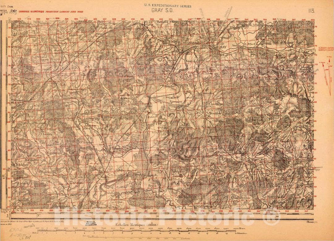 Map : France 1918- 165, [Topographic maps of France], Antique Vintage Reproduction